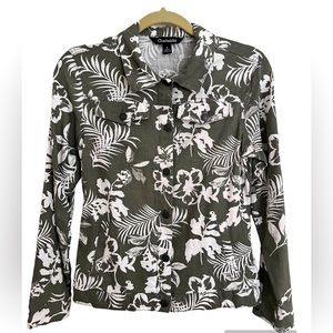 Chadwicks lightweight jacket Size S Olive & White tropical print EUC